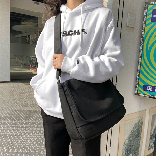 Student School Bag Women's Crossbody Postman Bag Canvas Single Shoulder Bag Men's Work Bag Large Capacity Shoulder Bag Black Fabric Bag Trendy