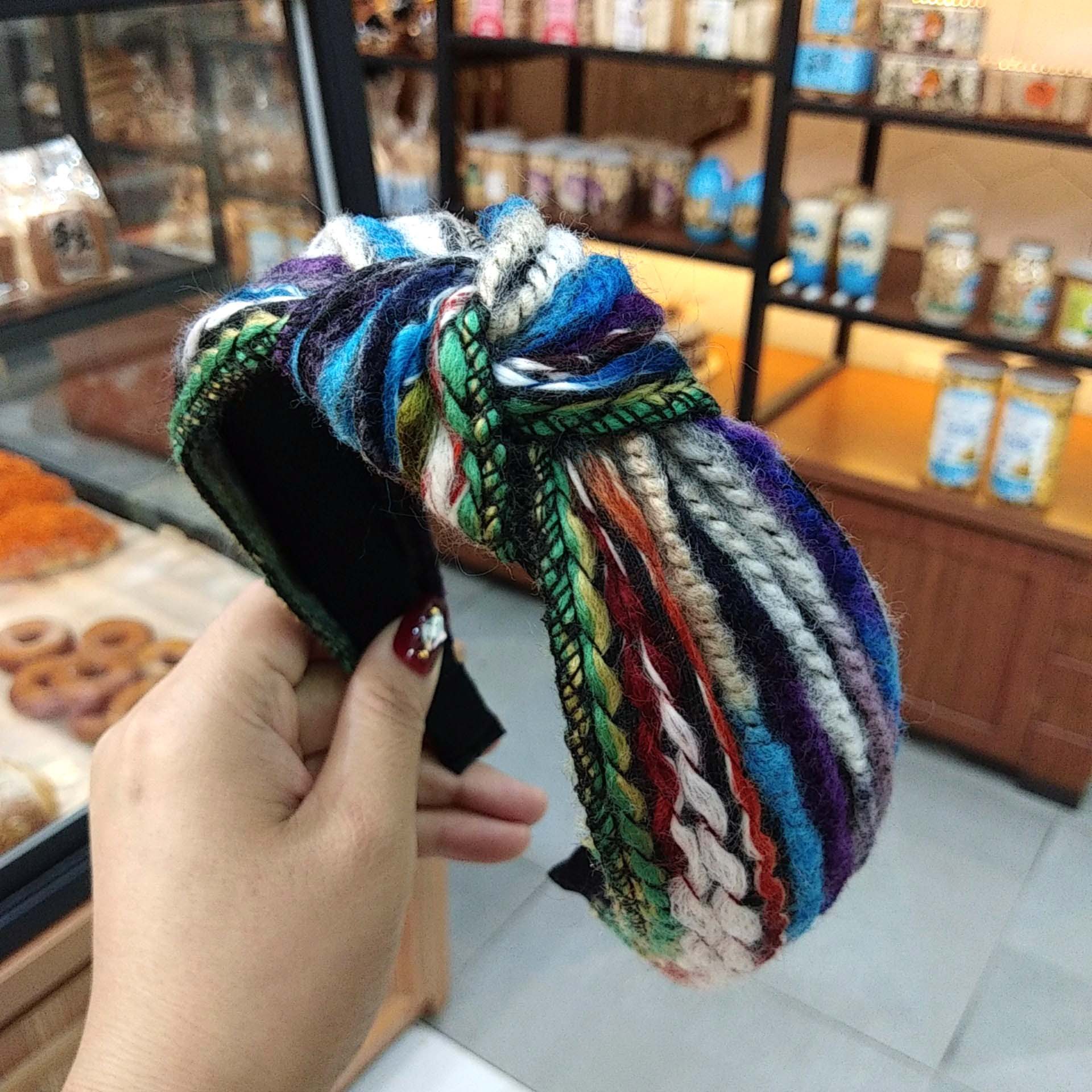 Korean Fashion Autumn And Winter New Mixed Color Wool Knotted Headband Wide-edge Color Strip Hair Accessories Wholesale Nihaojewelry display picture 7