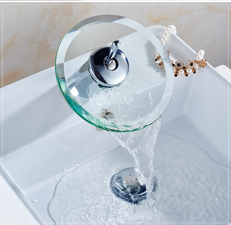 All-copper washbasin, countertop basin, glass faucet, cold and hot glass single handle, bathroom creative waterfall, stainless steel faucet undefined