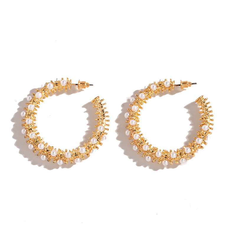 Retro Circle Pearl Earrings display picture 6