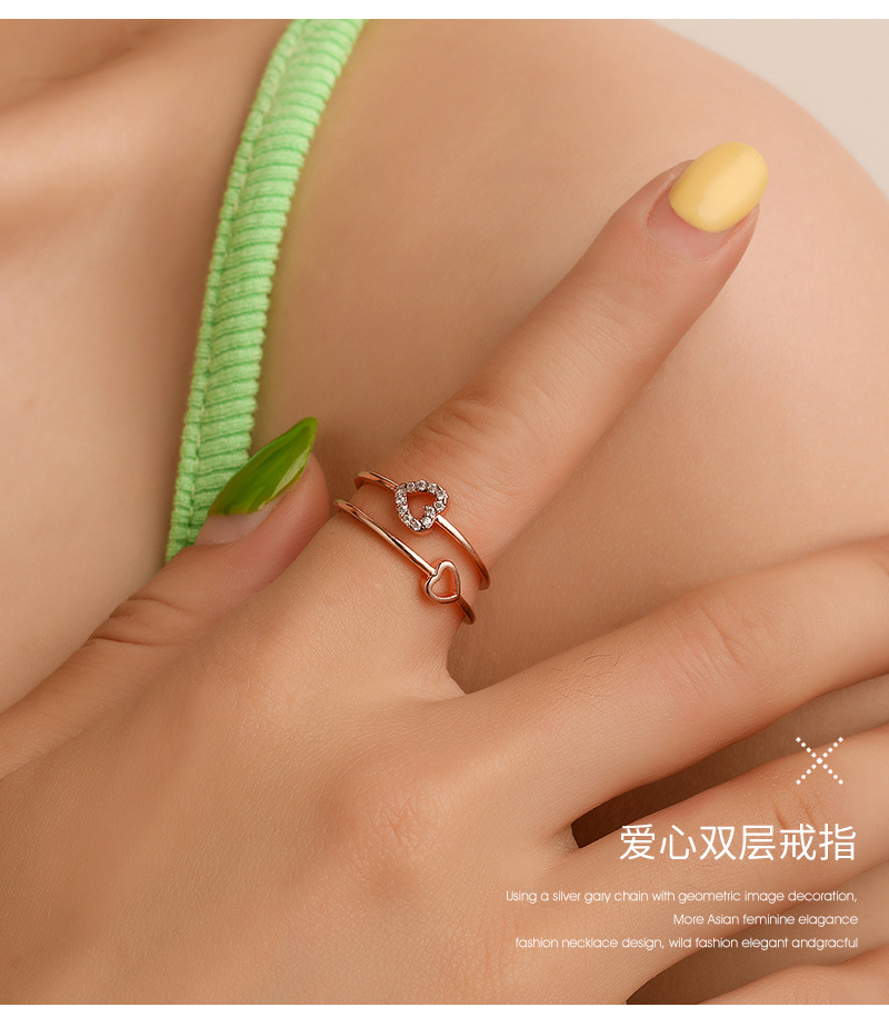New Style Ring Jewelry Fashion Love Zircon Women's Ring Simple Hollow Open Ring Accessories display picture 2