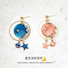 Design earrings, blue starry sky, Japanese and Korean