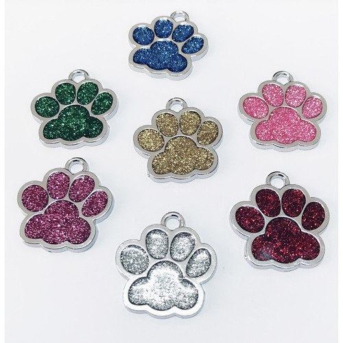 New hot selling pet glitter pink diamond footprint shaped pendant pet identity tag cat and dog tag laser engraving