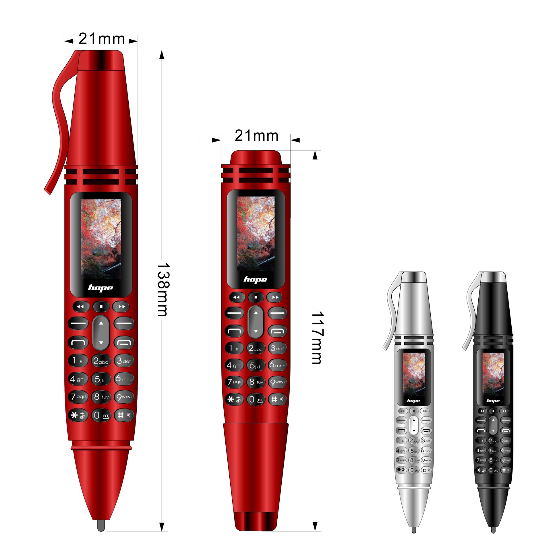 hope AK007创意个性迷你袖珍手电筒笔式手机微型蓝牙拨号器小手机