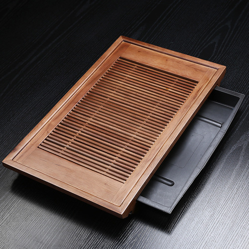 Factory Direct Selling Solid Wood Tea Tray Boat Shaped Oak Drawer Style Home Gongfu Tea Set Serving Plate Wooden Tea Sea Tea Table