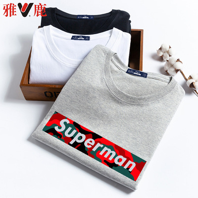【雅鹿正品】纯棉短袖t恤男圆领韩版潮流男士大码宽松半袖体恤男|ru