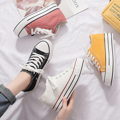 Inner height-increasing canvas shoes for female students, female students' shoes,  trendy shoes, new Korean version, white shoes, breathable sneakers for women, trendy