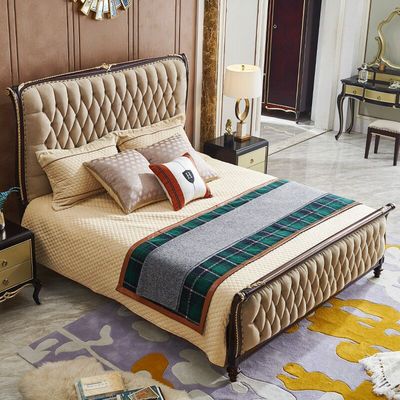 Imported Beech American style Solid wood bed Master Bedroom European style Double bed 1.8 Modern minimalist furniture RB