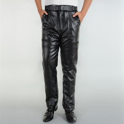 男士皮裤中老年加绒加厚保暖冬季防水防风摩托机车加肥宽松男皮裤|ru