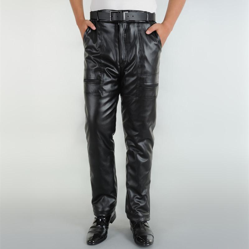 男士皮裤中老年加绒加厚保暖冬季防水防风摩托机车加肥宽松男皮裤|ru