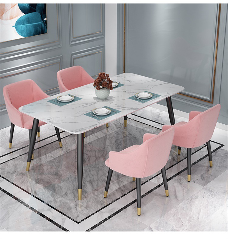 北欧大理石餐桌轻奢简约后现代餐厅小户型家用长方形桌椅组合白色