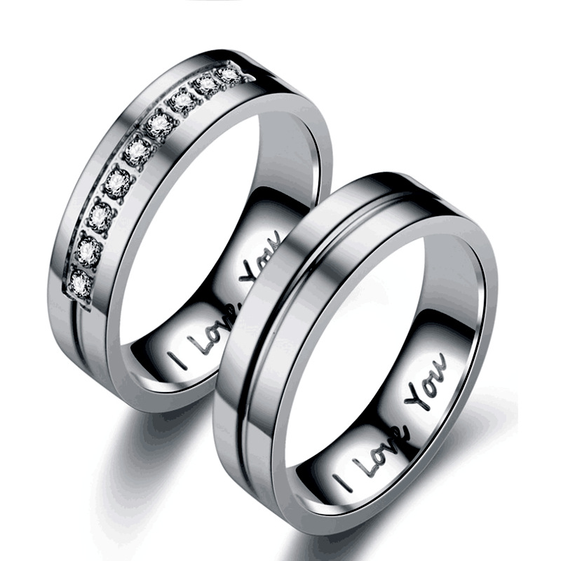 Wholesale Lettering Stainless Steel Diamond Couple Rings Nihaojewelry display picture 5