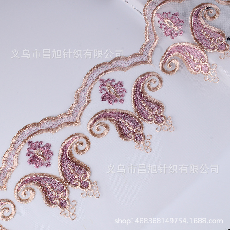 18CM网布彩色刺绣蕾丝涤纶花边 窗帘沙发辅料花边 网纱条码花边