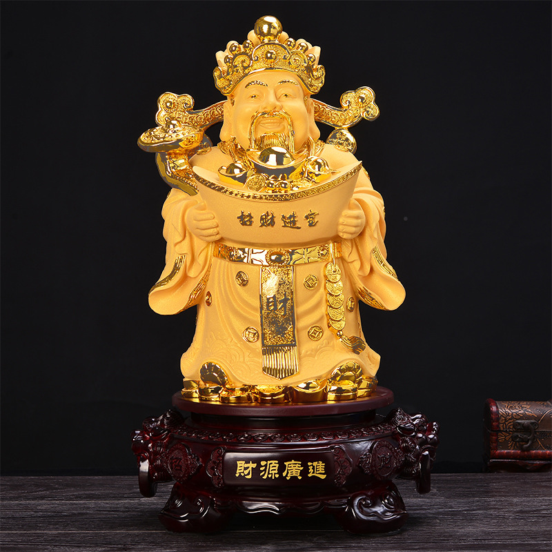 绒沙金文财神树脂工艺品 财源广进 金财神爷摆件 店铺开业送礼|ms