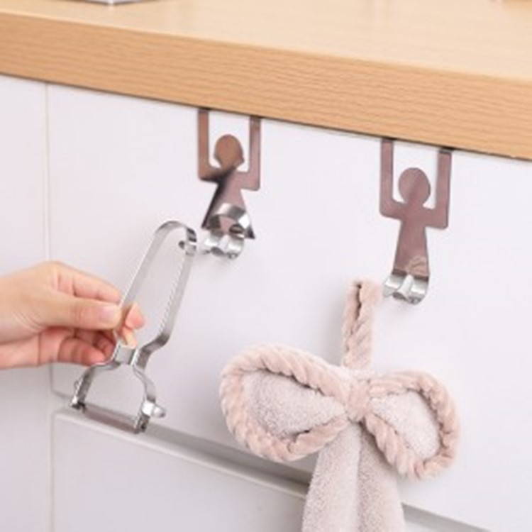 2019卡通人形门背式挂钩创意无痕免钉橱柜门后抹布包包挂架收纳钩|ms