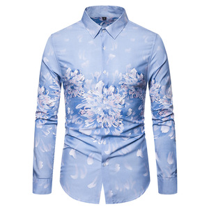 Men’s long sleeve shirt casual European Digital Print Shirt