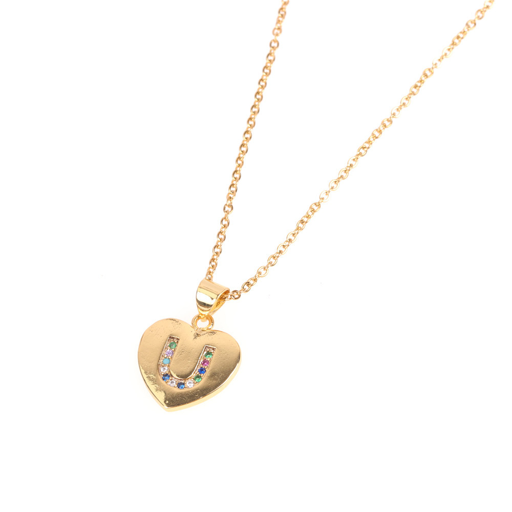 Croix-frontière Nouvelle Arrivée Accessoires Coloré Micro Strass Coeur D'amour Collier Anglais Lettre Pendentif Marée Clavicule Chaîne En Gros display picture 12