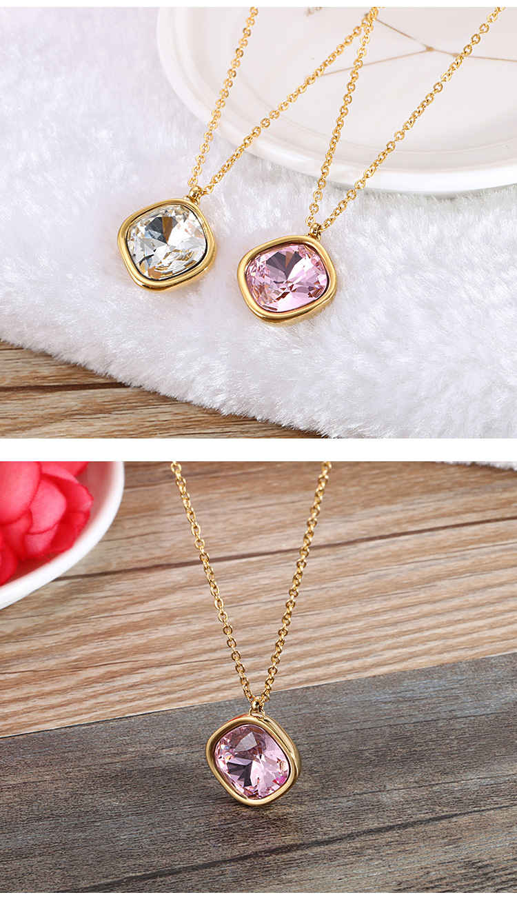 304 Stainless Steel Chain Material Wedding, Travel Occasion PVD Coated 18K Gold Plated Square Titanium Steel Korean Style Waterproof Non Tarnish Necklace