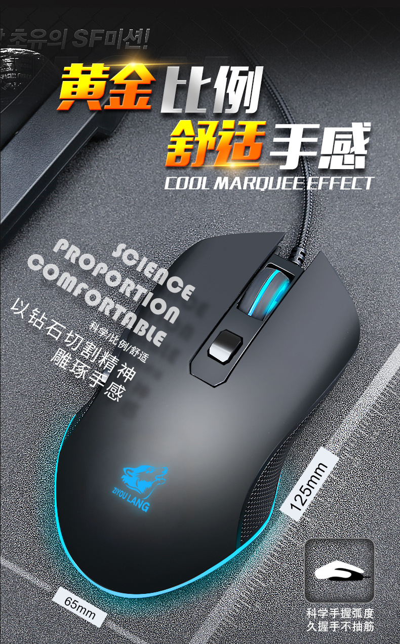 跨境自由狼V1游戏鼠标有线宏定义电竞发光电脑机械鼠标mouse