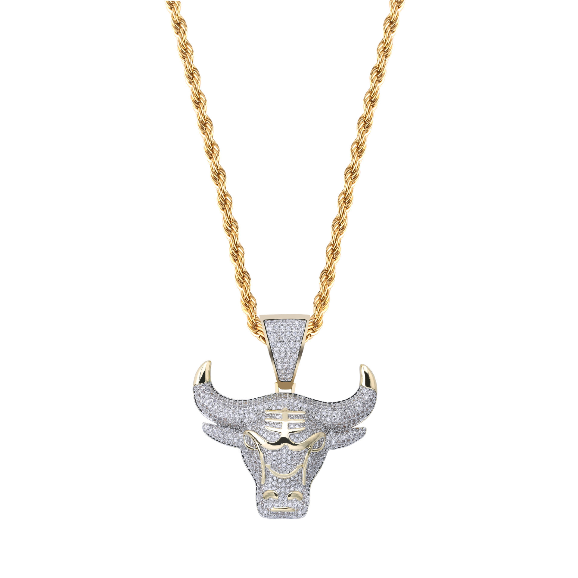 Wish Explosion Hip-hop Pendant Micro-inlaid Zircon Bull Head Hipster Personality Necklace Jewelry Factory Direct Sales Exclusively For Foreign Trade