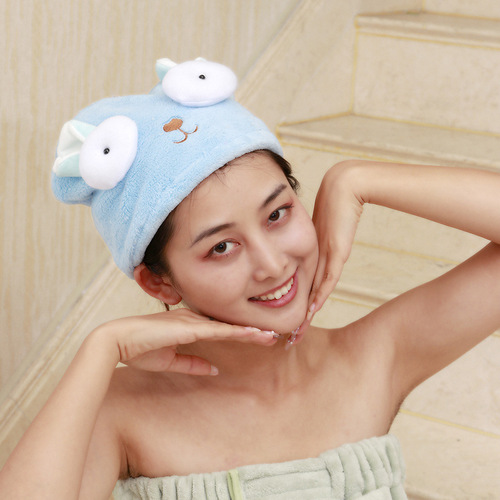 Thickened coral velvet super absorbent cute animal cartoon hair drying cap quick-drying hair turban manufacturer wholesale