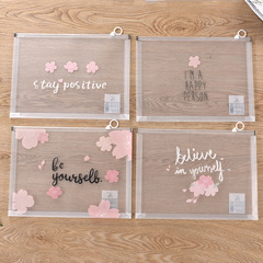 Transparent A4 File Bag for Students, Cute Cartoon Zipper Bag, Large Capacity Simple Plastic Exam Supplement Bag, Korean Style