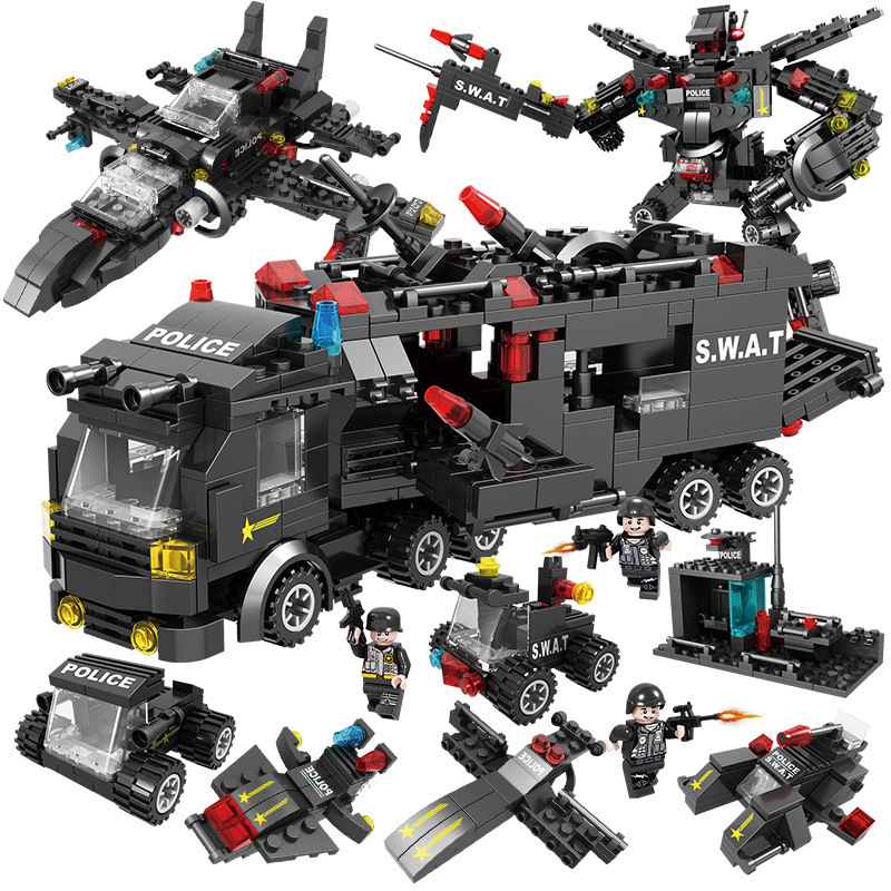 Transfronterizo compatible Lego bloques de construcción de partículas pequeñas Boy 113 portaaviones montado tanque rompecabezas montaje DIY entrega de juguete