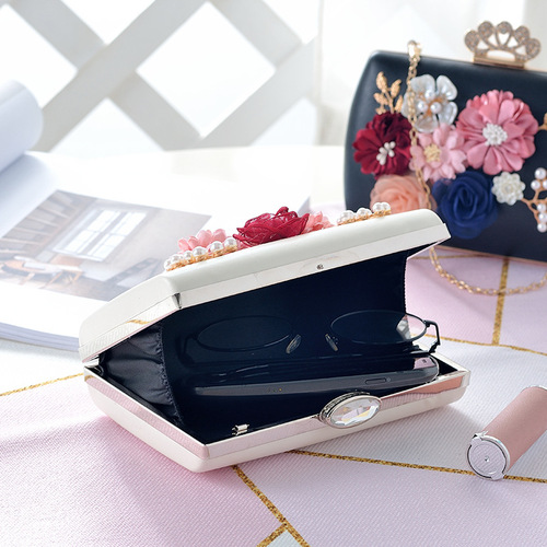 New Korean-style PU flower bag, bridal clutch, women's mini bag, banquet handbag, chain-strap crossbody pouch, qipao-inspired design