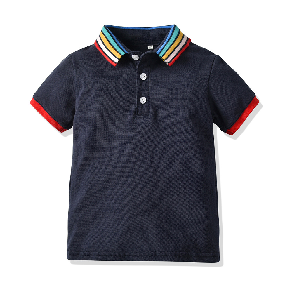 Boys cotton lapel rainbow striped T-shir...