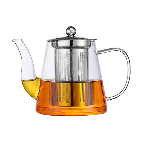 Fanshi thickened glass flower teapot household heat-resistant and high-temperature resistant stainless steel filter teapot teacup set teapot