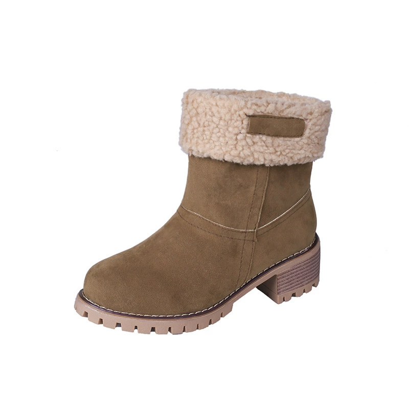 AliExpress Wish Large Size Cotton Boots 2019 Winter European and American New Martin Boots Women's Thick Heel Round Toe Mid-calf Snow Boots