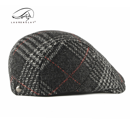 Spring, autumn and winter woolen men's beret Korean style plaid peaked cap for women British retro fashion forward hat trend