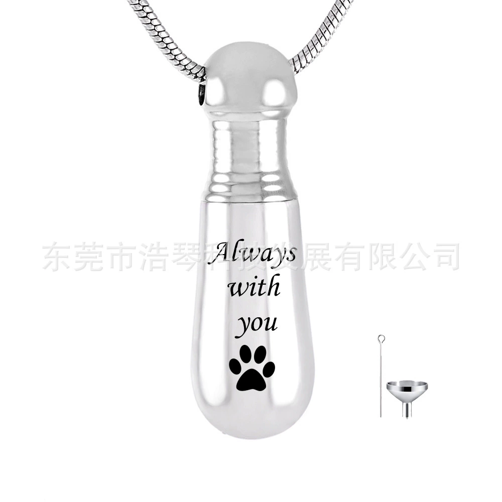 Мемориал животных волосы остаются кости золы ожерелье из нержавеющей стали надписи лапа печати кости золы кулон можно открыть жетон бутылка