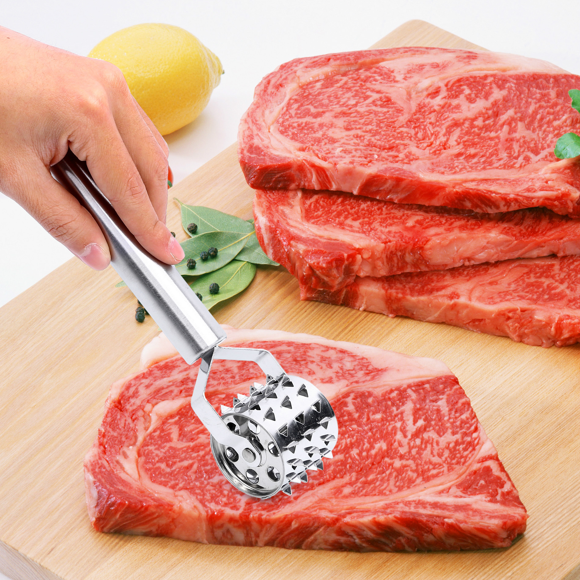 【厨房小工具】不锈钢管柄滚肉器 滚筒嫩肉器家用滚动松肉针