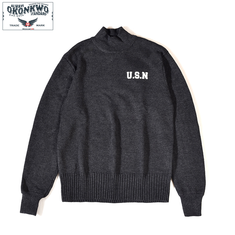 Product OKONKWONavy Half Turtleneck Pullover Sweater USNMen's And Women's Military Sweater Thickened Sweater