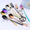 Tableware 304 stainless steel Korean long -handle colorful spoon spoon, titanium plating thickened long handle fork, restaurant hotel tableware