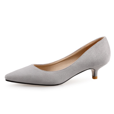 Women's Pointed Toe Flats Low Heeled Work Shoes Suede High Heels_voghion.com