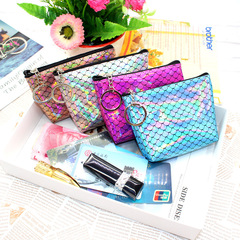 New fish scale zipper coin purse, laser shooter bag, creative student short bank card bag wholesale