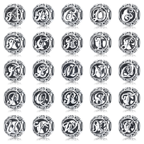 European and American S925 silver accessories English letters hollow DIY bracelet beads monogram combination factory direct sales jewelry