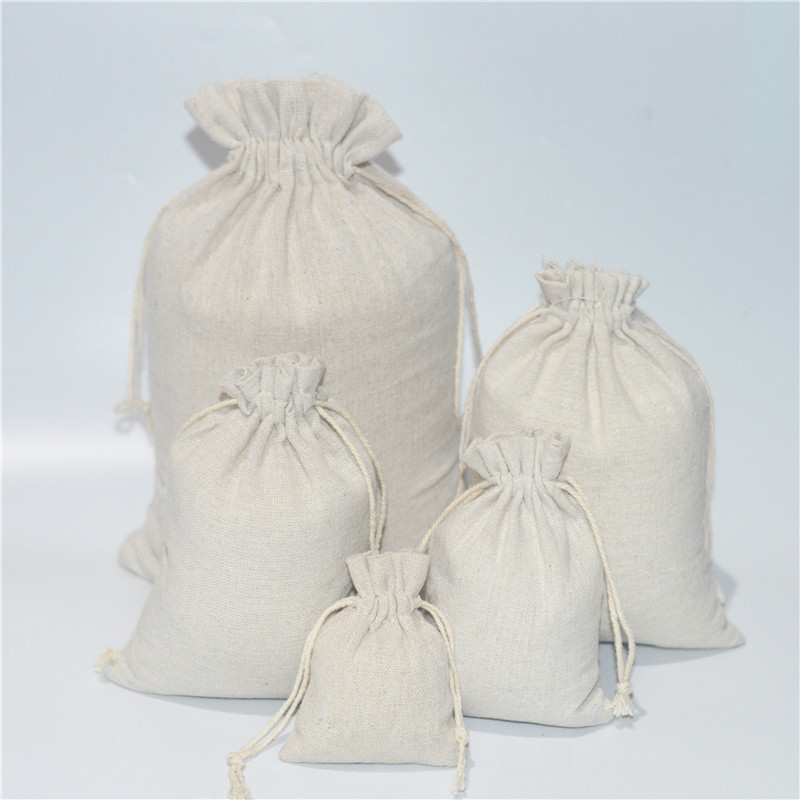 环保礼品包装袋 定制logo空白棉麻收纳袋 棉布抽绳束口袋现货批发