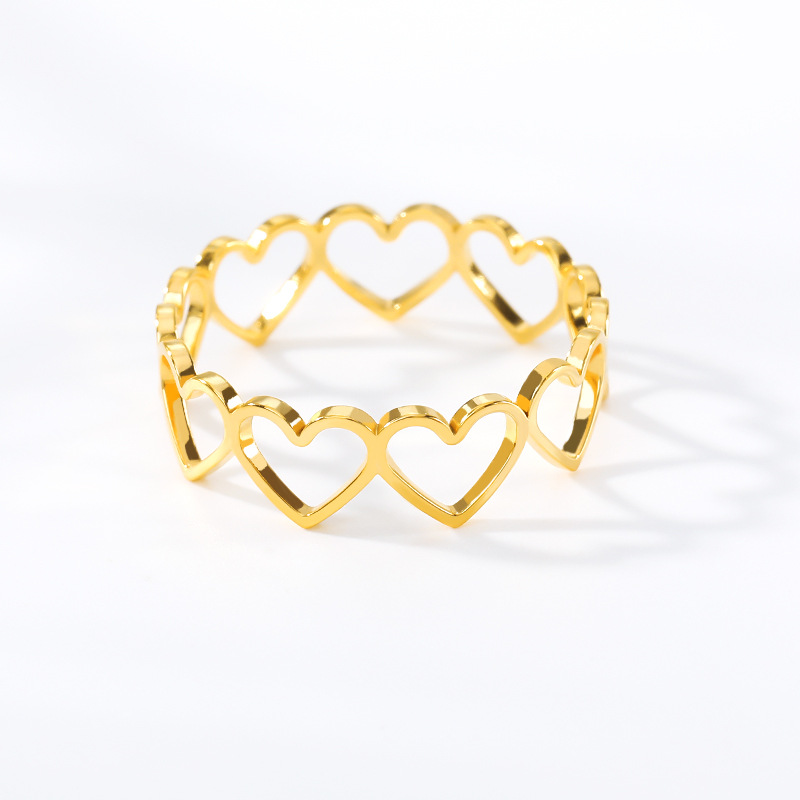 Anillo De Oro Rosa Con Eslabones De Corazón Hueco De Metal display picture 4