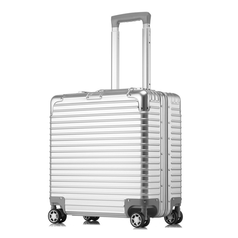 Business aluminum frame boarding case 18 inch luggage men's and women's computer bag metal corner travel password suitcase silent wheel