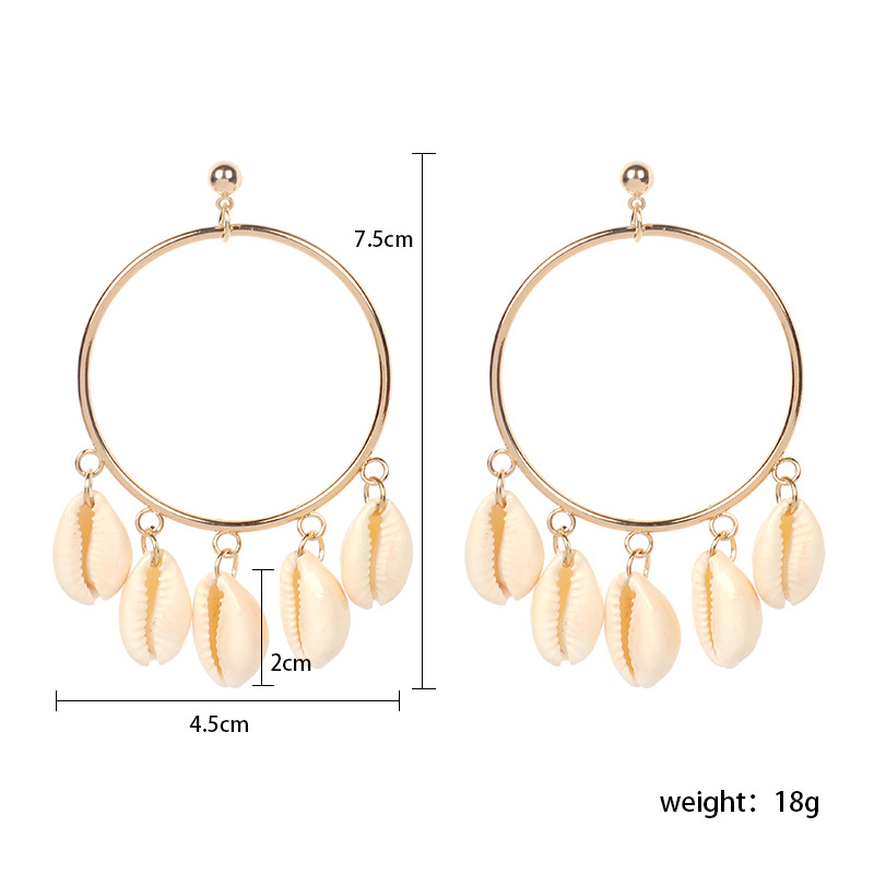 20g Weight Earrings Classification Shell Material Women'S Gender Fashion Style Gold Color Summer New Natural Shell Exaggerated Geometric Big Circle Earrings 无