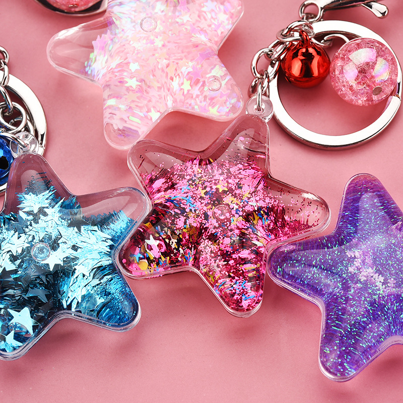 Korean Acrylic Five-pointed Star Flowing Sequins Keychain Wholesale Nihaojewelry display picture 8