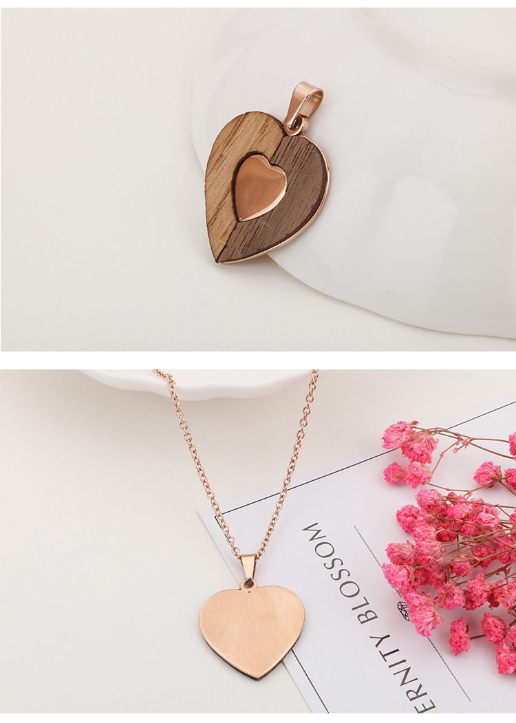 fashion titanium steel wooden heart-shaped earrings necklace set wholesale Nihaojewelry
