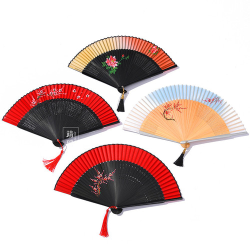 Chinese Fan Chinese Hanfu hand Fan handmade dance fan performance fan with pendant classic folding fan