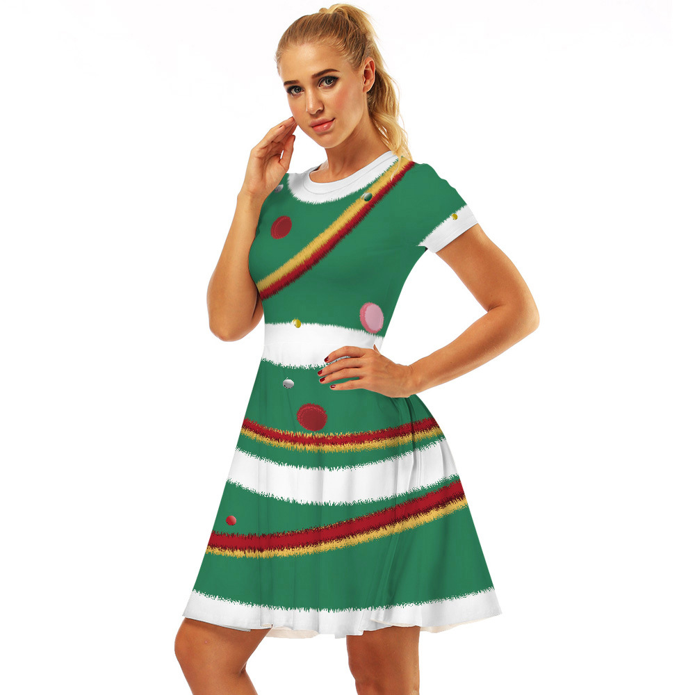 Frau Swing-kleid Weihnachten Rundhals Drucken Kurzarm Weihnachts Muster Über Dem Knie Gruppe Festival display picture 1