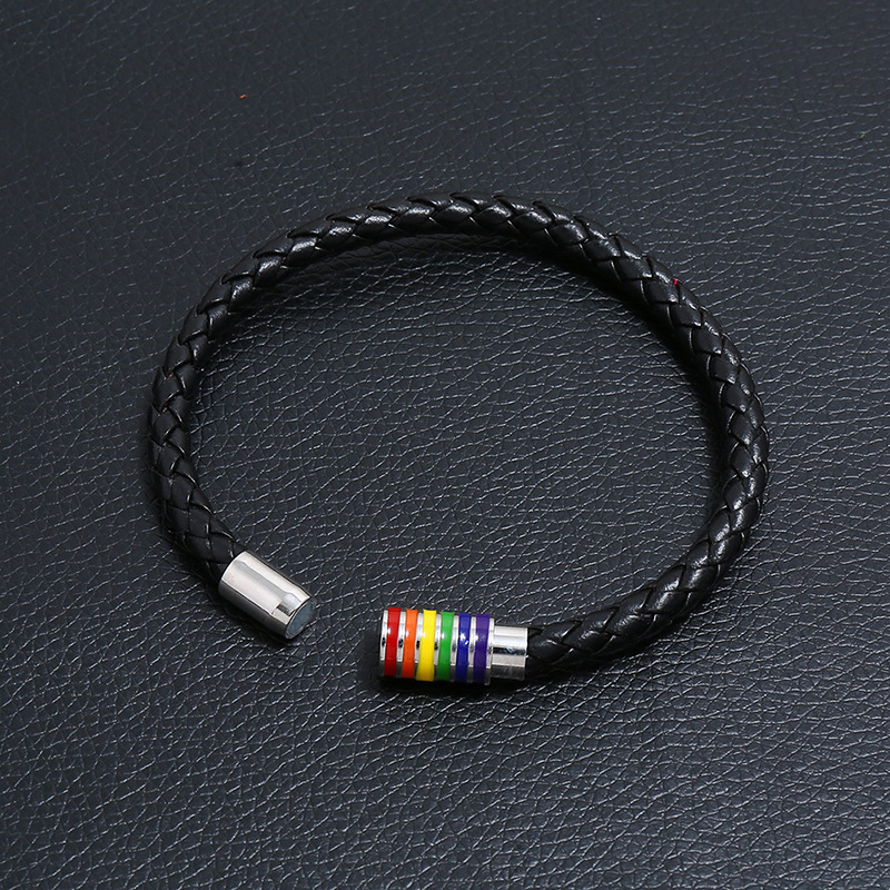 Viajar Diariamente Arcoíris Cuero Sintético Trenza Mes Del Orgullo Lgbt Unisexo Pulsera display picture 1