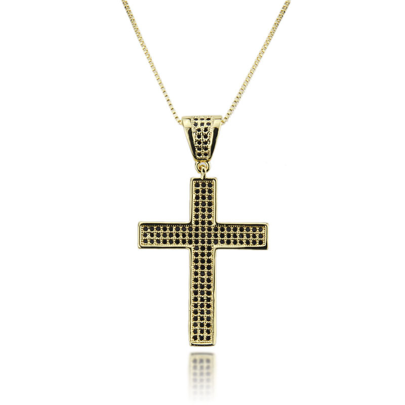 Hot Selling Three Rows Zirconium Cross Pendant Fashion New Copper-plated Religious Necklace Wholesale Nihaojewelry display picture 1