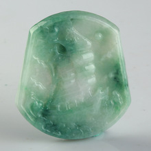 缅甸翡翠A货玉石一帆风顺吊坠 圆形一帆风顺挂件花件送证书